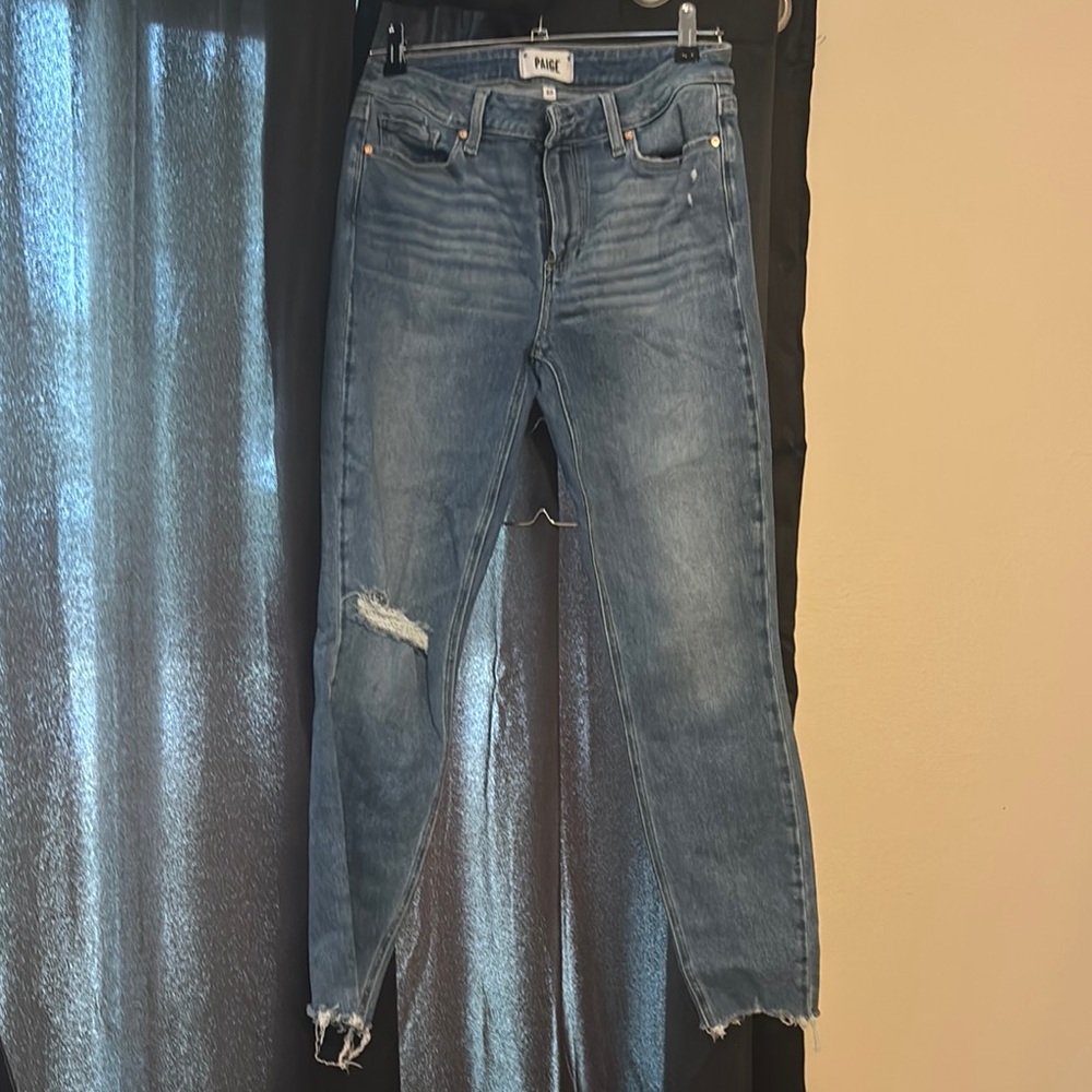 PAIGE Women's Blue Distressed Jeans